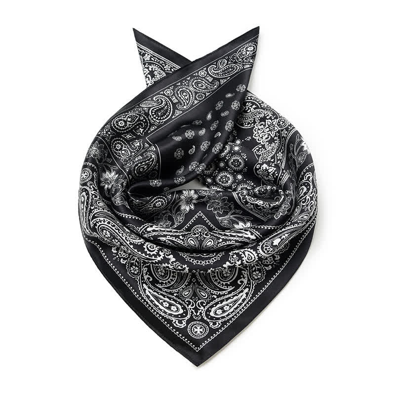 Black & White Paisley Four-Box Grid Design Square Scarf - Image 3