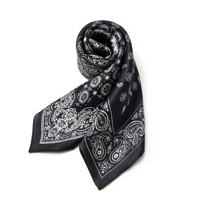 Black & White Paisley Four-Box Grid Design Square Scarf - Image 4