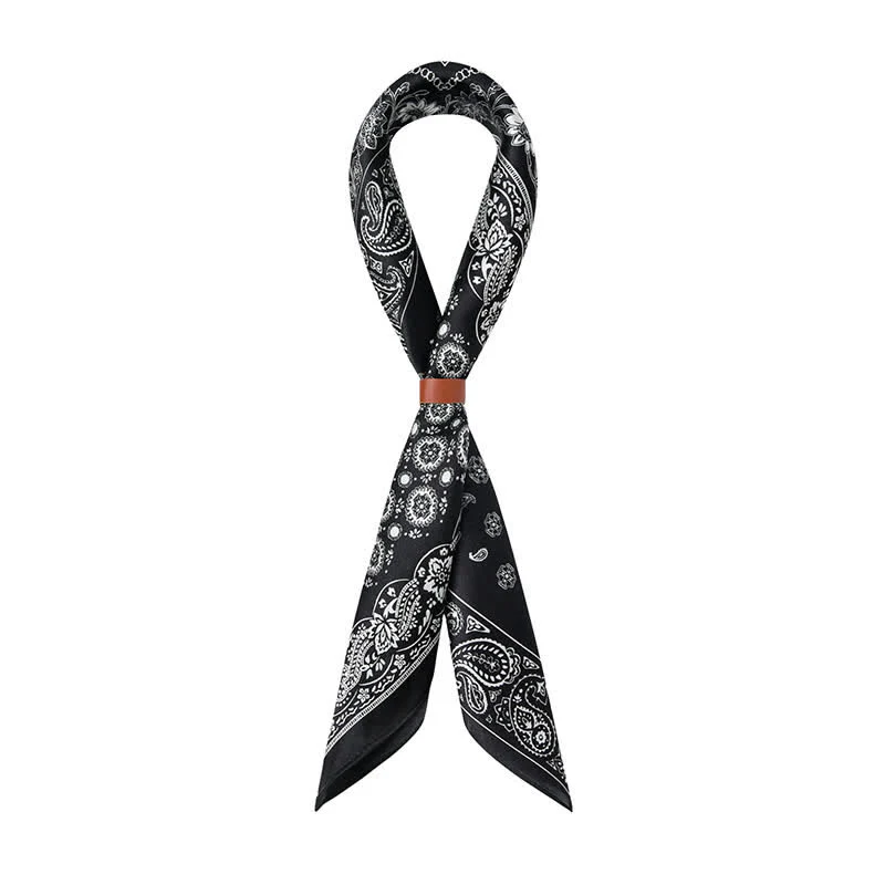 Black & White Paisley Four-Box Grid Design Square Scarf - Image 5