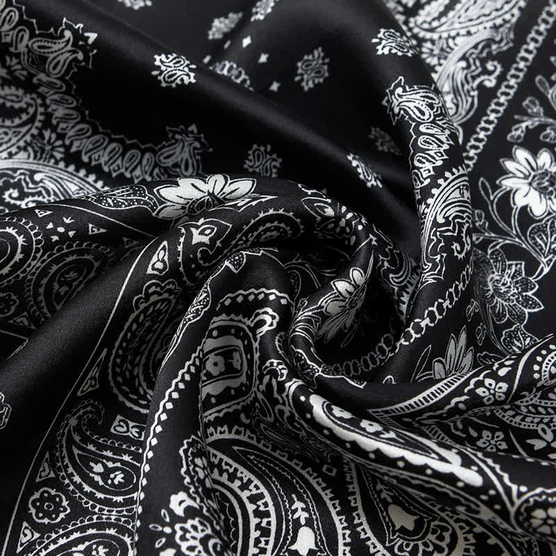 Black & White Paisley Four-Box Grid Design Square Scarf - Image 7