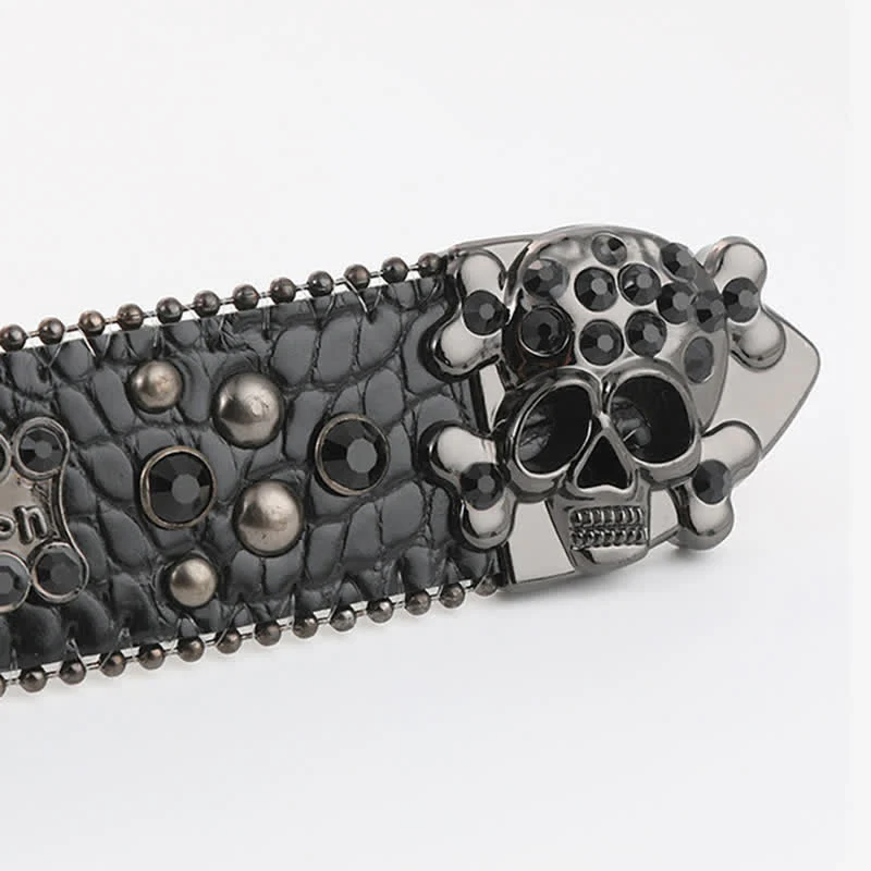 Bling Studded Mini Skull Rhinestone Rivets Leather Belt - Image 6