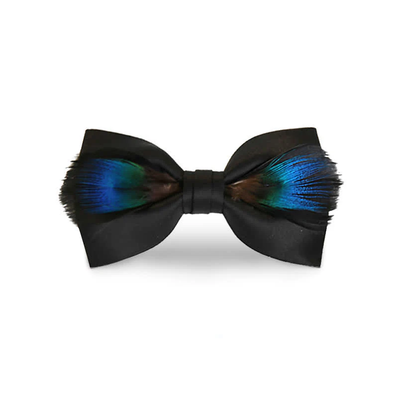 Blue & Black Peacock Feather Bow Tie