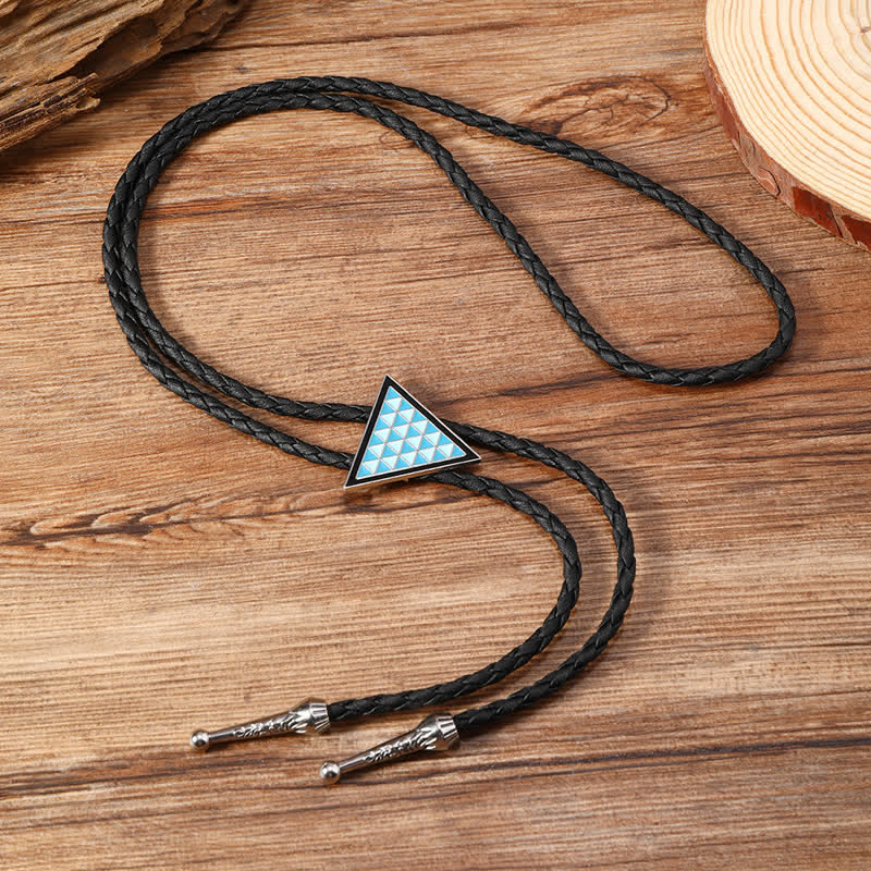 Blue Enameled Oval Flowers Triangle Bolo Tie - Image 12