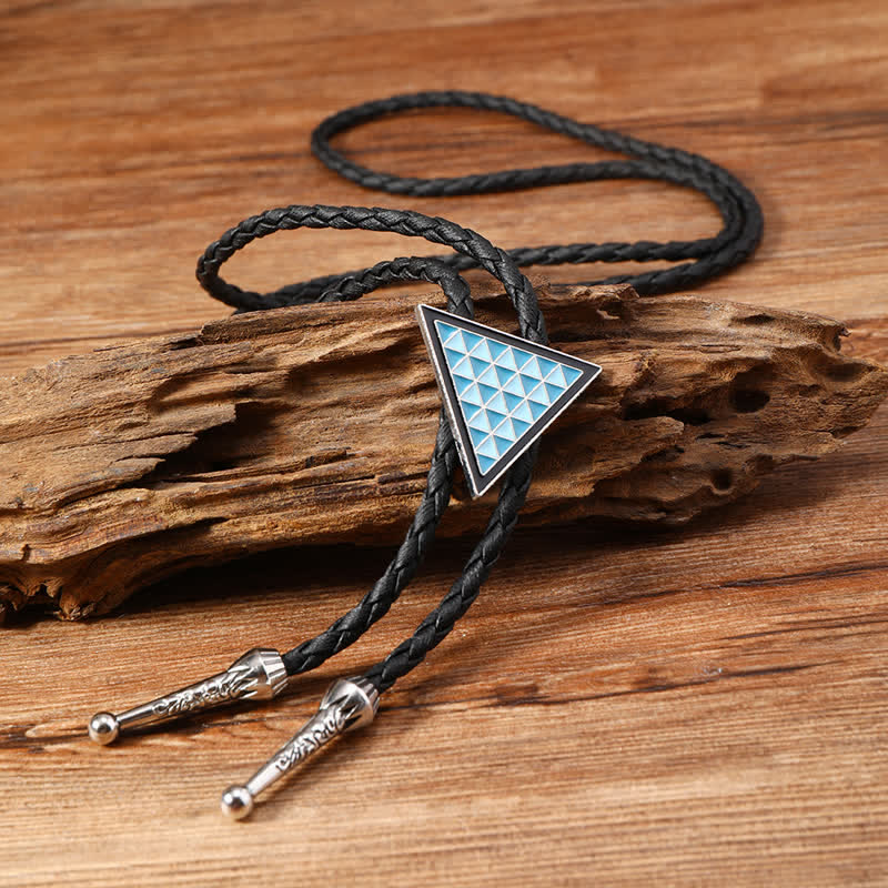 Blue Enameled Oval Flowers Triangle Bolo Tie - Image 13