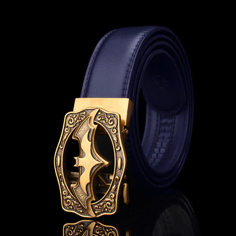 Blue & Gold Men's Bat Hollow Buckle Leather Belt