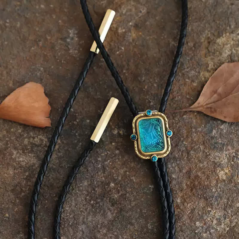 Blue & Green Seascape Retro Palace Style Bolo Tie - Image 4