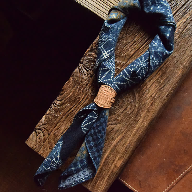 Blue Patchwork Square Scarf with Leather Scarf Buckle - Image 11