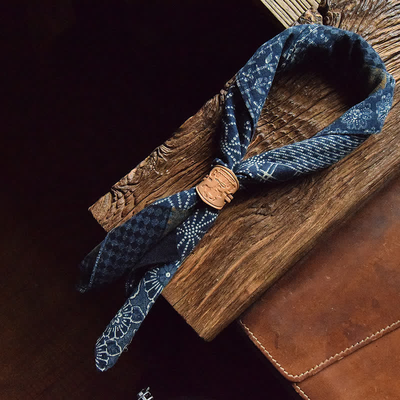 Blue Patchwork Square Scarf with Leather Scarf Buckle - Image 12