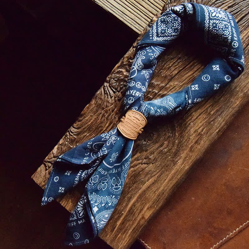 Blue Patchwork Square Scarf with Leather Scarf Buckle - Image 2