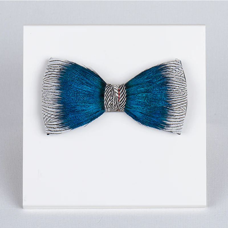 Blue Peacock Ocean Love Feather Bow Tie - Image 4