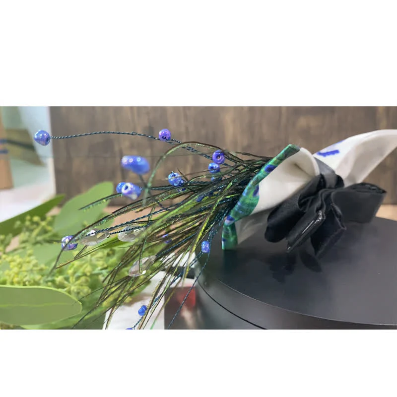 Blue Peacock Tail Beaded Feather Bow Tie - Image 10