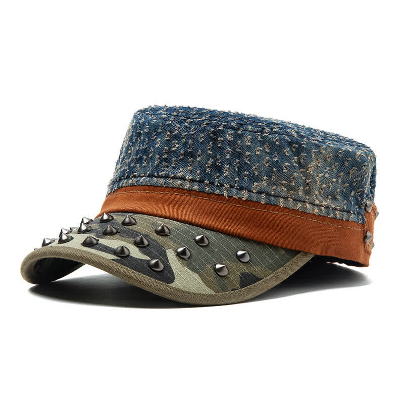 Blue Tone Point Shape Rivets Cotton Beret Hat - Image 4