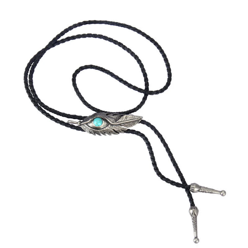 Blue Turquoise Stone Inlay Feather Shape Bolo Tie - Image 6