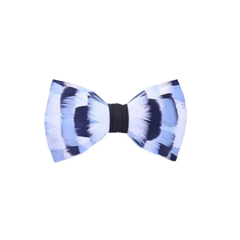 Blue & White Checkerboard Feather Bow Tie with Lapel Pin - Image 6