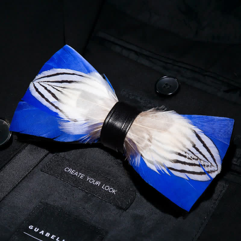 Blue & White Freedom Feather Bow Tie with Lapel Pin - Image 2