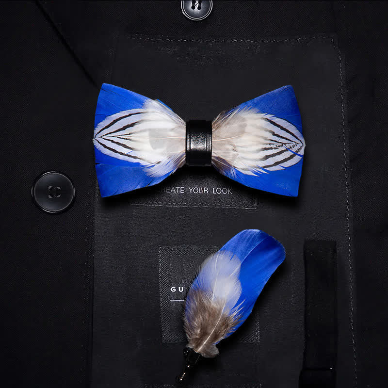 Blue & White Freedom Feather Bow Tie with Lapel Pin - Image 4