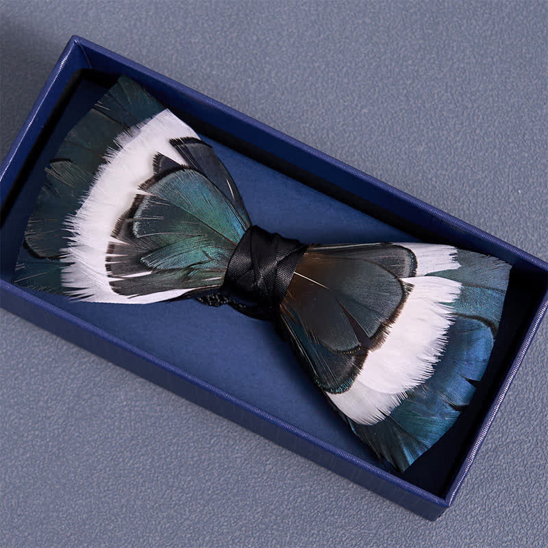 Blue & White Wildness Feather Bow Tie - Image 3