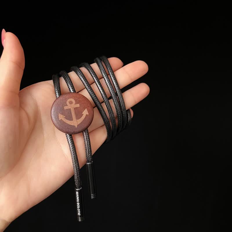 Boat Anchor Wooden Pendant Cowboy Bolo Tie - Image 5