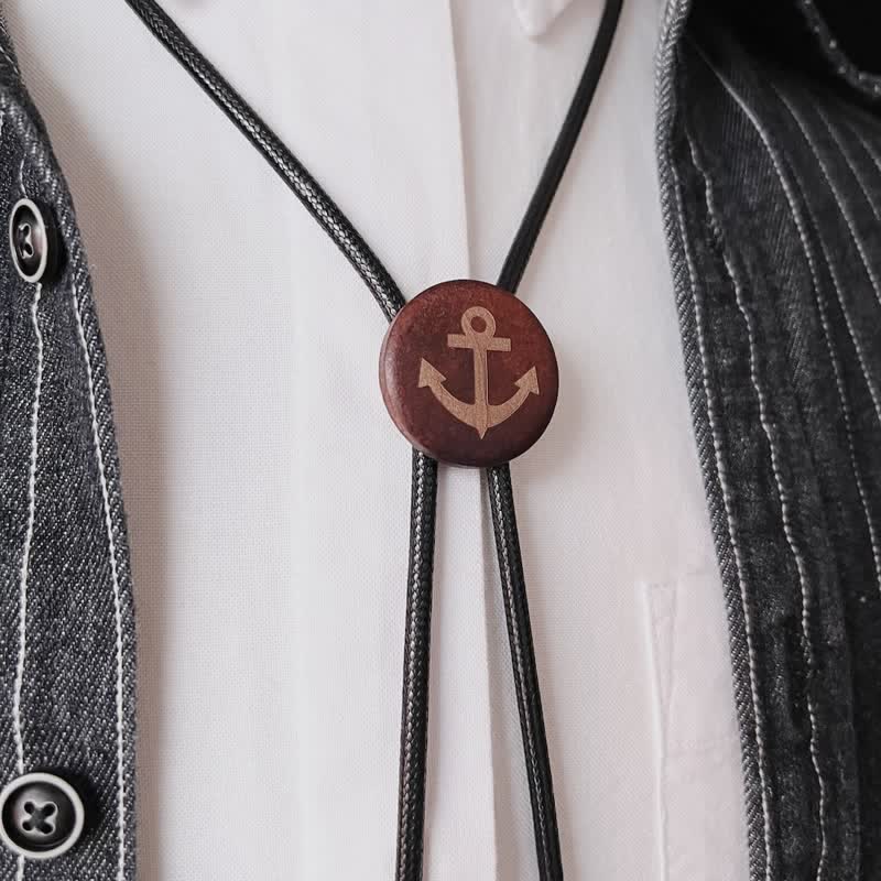 Boat Anchor Wooden Pendant Cowboy Bolo Tie - Image 6