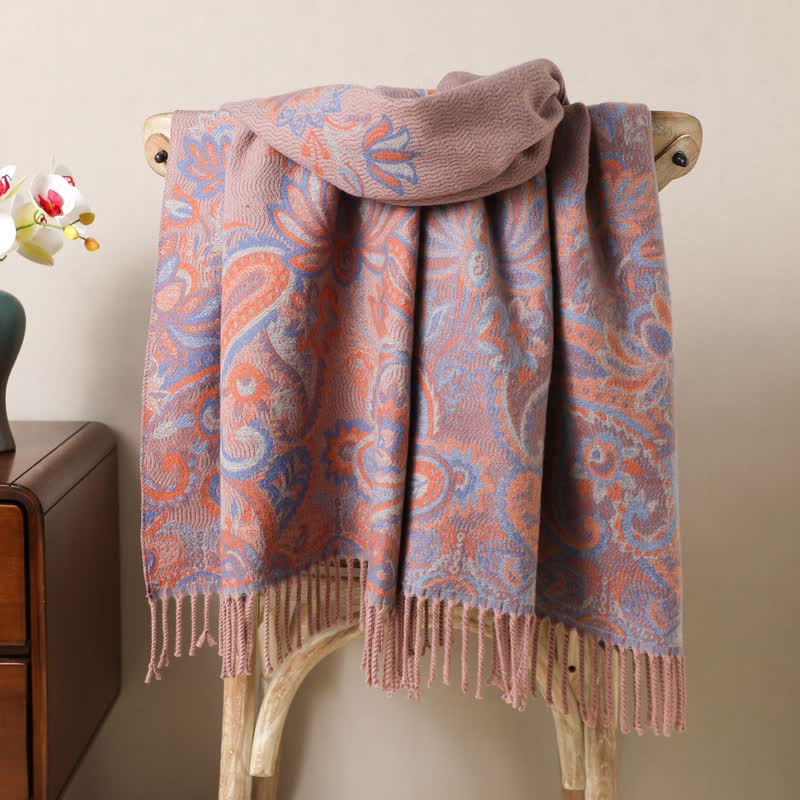 Boho-Chic Aesthetics Paisley Jacquard Tassels Scarf - Image 10