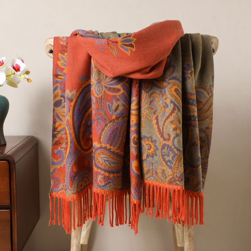 Boho-Chic Aesthetics Paisley Jacquard Tassels Scarf - Image 11