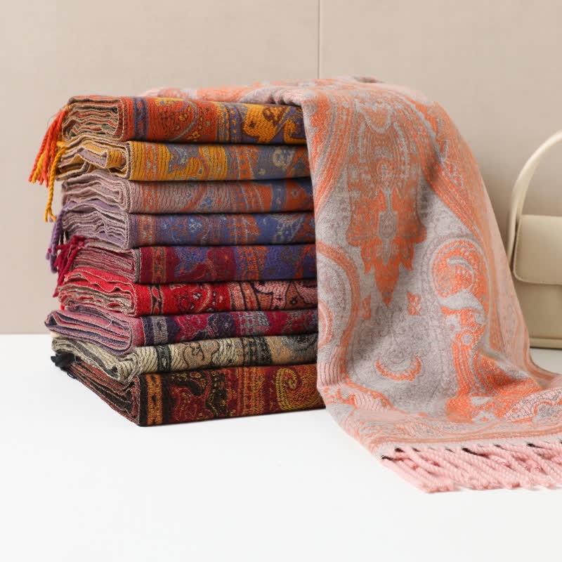 Boho-Chic Aesthetics Paisley Jacquard Tassels Scarf - Image 3