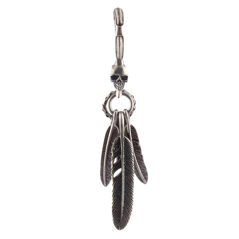 Boho Skull Feathers Blue Turquoise Leather Keychain - Image 11