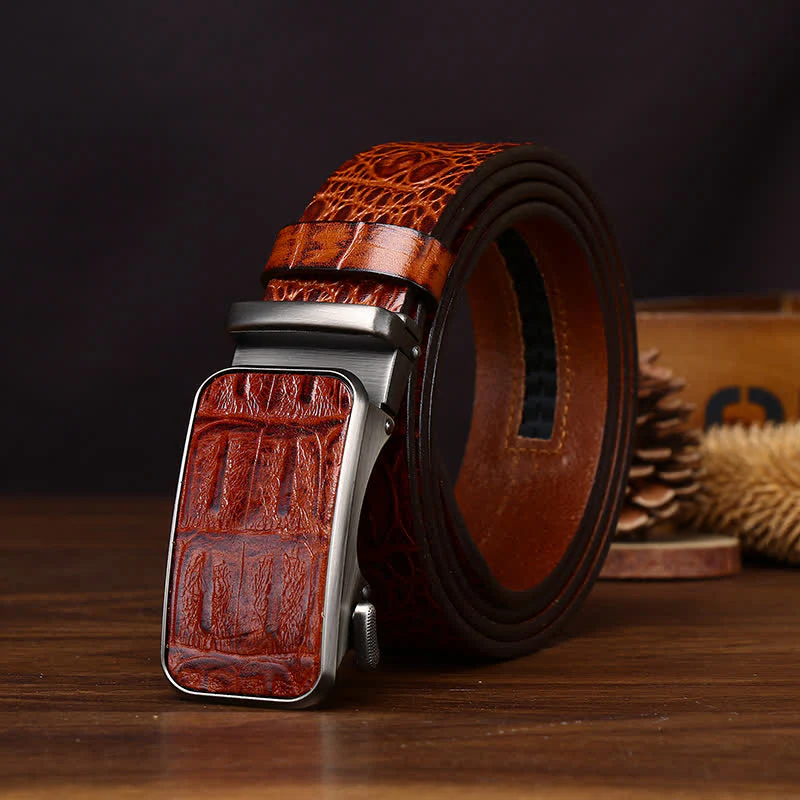 Bold Crocodile Embossed Automatic Buckle Leather Belt