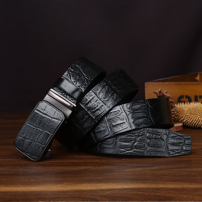 Bold Crocodile Embossed Automatic Buckle Leather Belt - Image 10