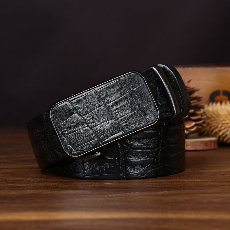 Bold Crocodile Embossed Automatic Buckle Leather Belt - Image 11