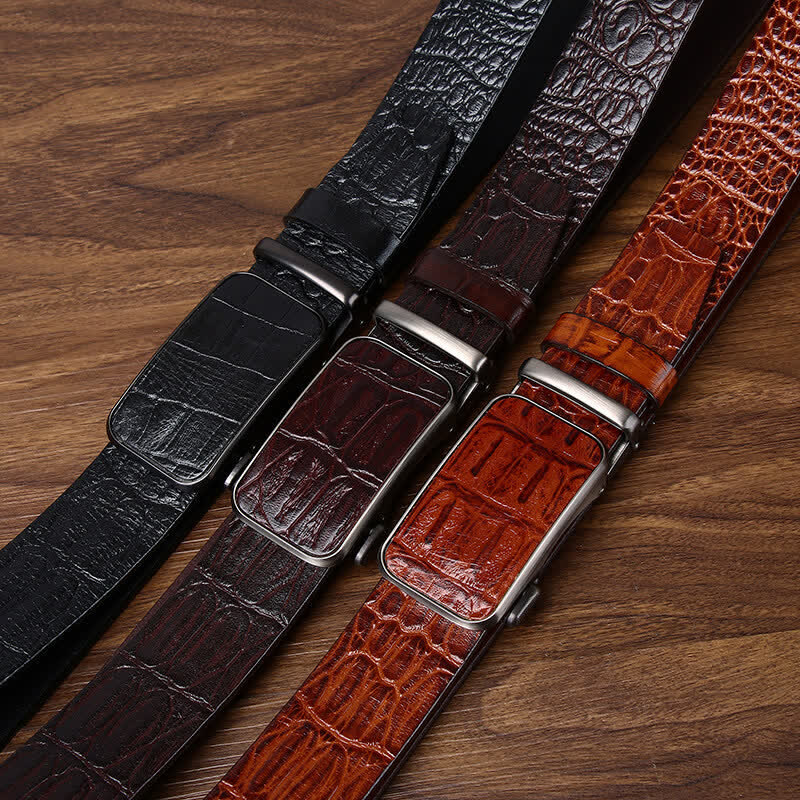 Bold Crocodile Embossed Automatic Buckle Leather Belt - Image 2