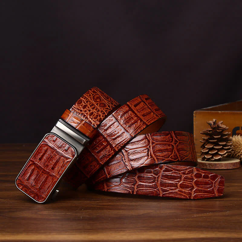 Bold Crocodile Embossed Automatic Buckle Leather Belt - Image 4