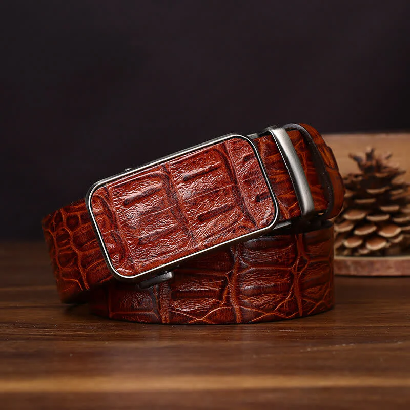 Bold Crocodile Embossed Automatic Buckle Leather Belt - Image 5