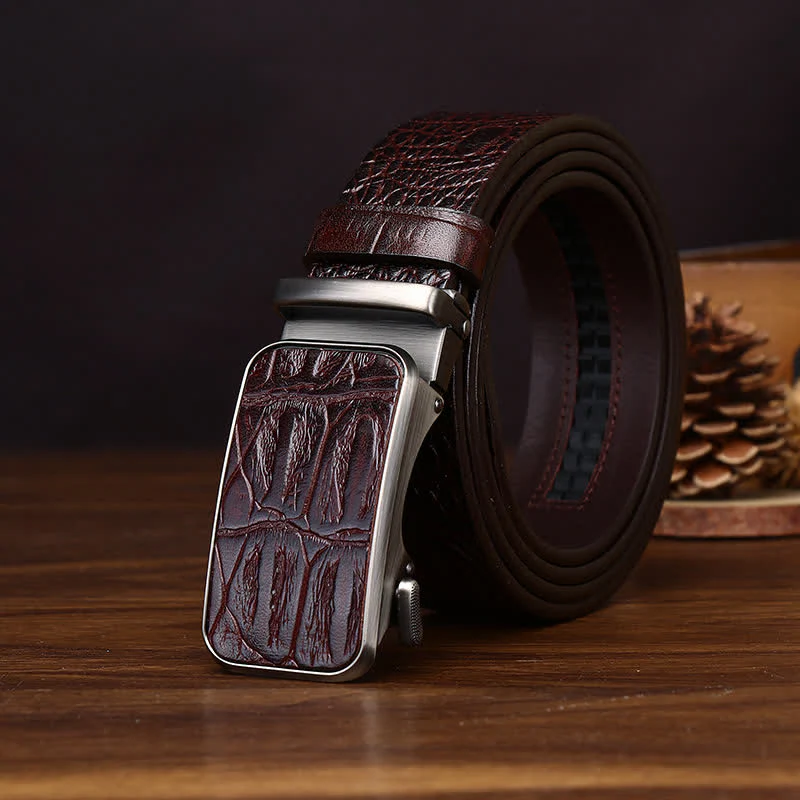 Bold Crocodile Embossed Automatic Buckle Leather Belt - Image 6