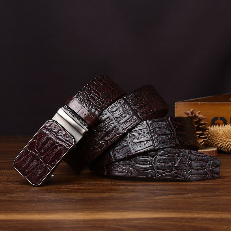 Bold Crocodile Embossed Automatic Buckle Leather Belt - Image 7