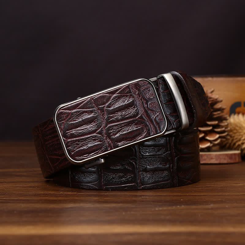 Bold Crocodile Embossed Automatic Buckle Leather Belt - Image 8