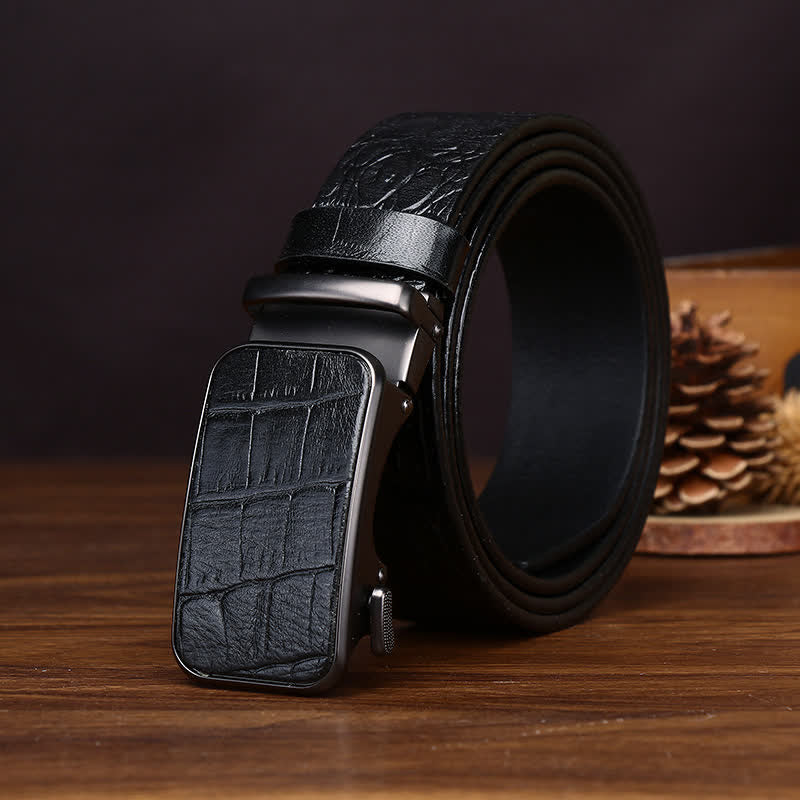 Bold Crocodile Embossed Automatic Buckle Leather Belt - Image 9
