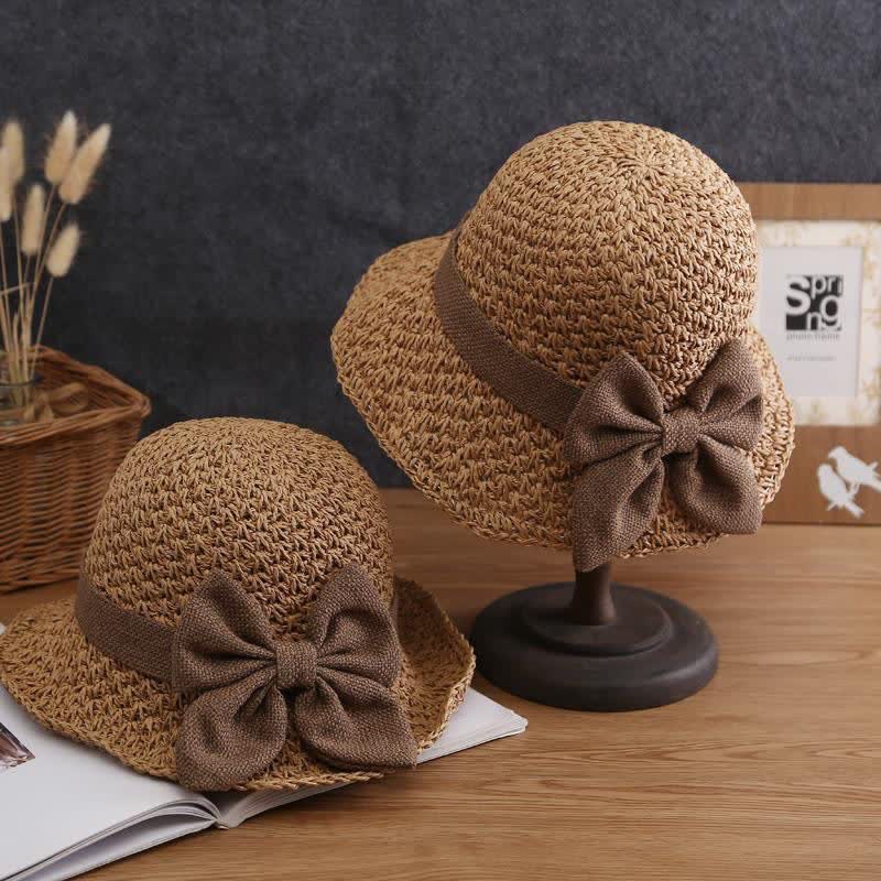 Bow Knot Beach Crochet Foldable Sun Straw Hat - Image 2