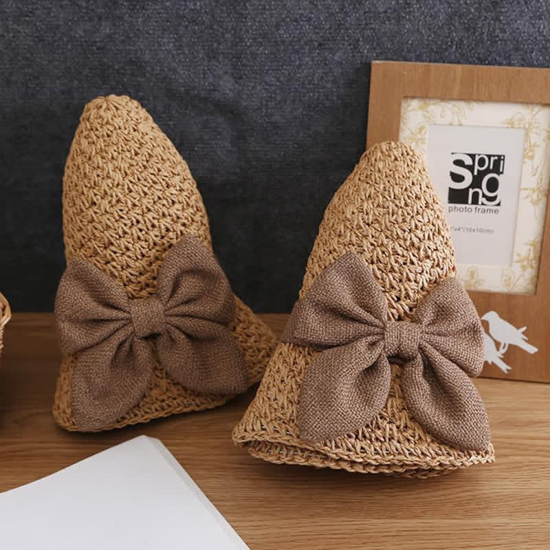 Bow Knot Beach Crochet Foldable Sun Straw Hat - Image 3