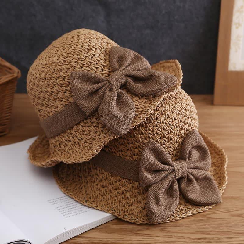 Bow Knot Beach Crochet Foldable Sun Straw Hat - Image 4