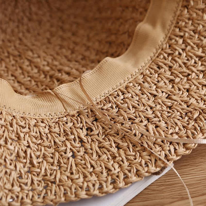 Bow Knot Beach Crochet Foldable Sun Straw Hat - Image 5
