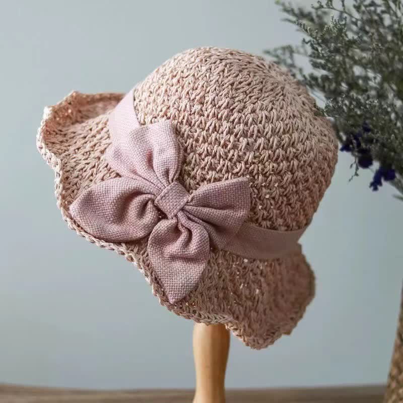 Bow Knot Beach Crochet Foldable Sun Straw Hat - Image 7
