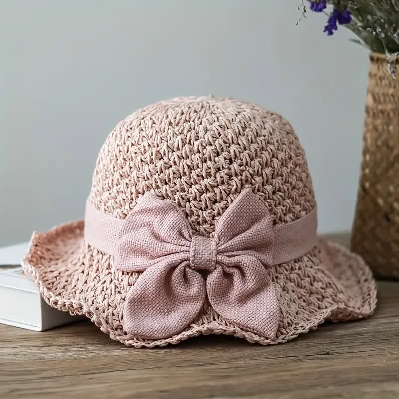Bow Knot Beach Crochet Foldable Sun Straw Hat - Image 8