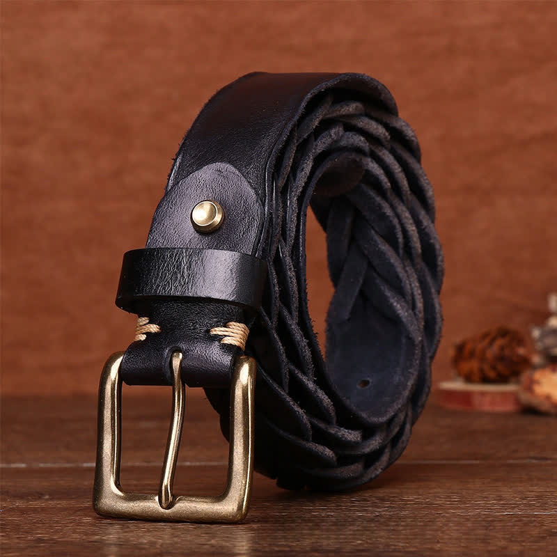 Braided Handwoven Without Hole Leather Belt - Image 11