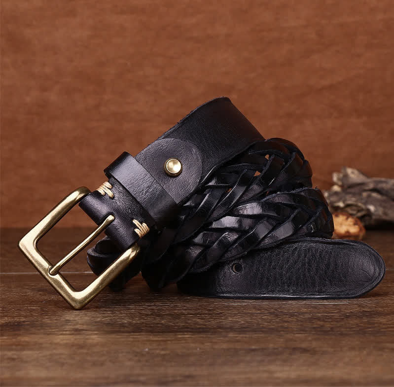Braided Handwoven Without Hole Leather Belt - Image 12