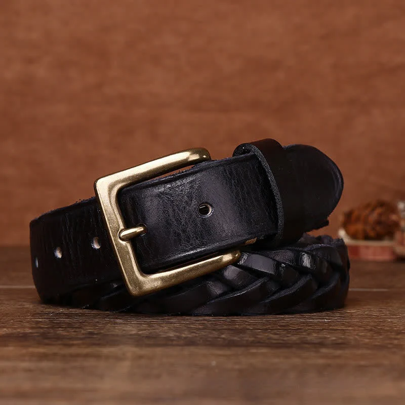 Braided Handwoven Without Hole Leather Belt - Image 13