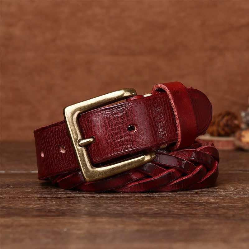 Braided Handwoven Without Hole Leather Belt - Image 16