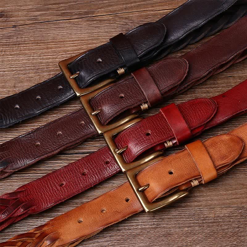 Braided Handwoven Without Hole Leather Belt - Image 2