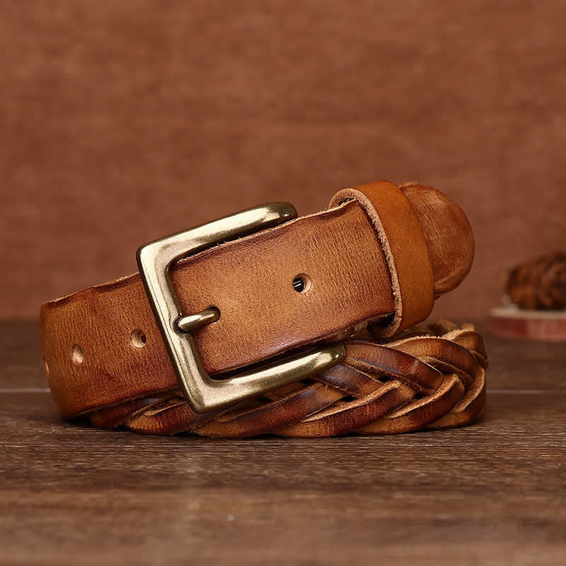 Braided Handwoven Without Hole Leather Belt - Image 5