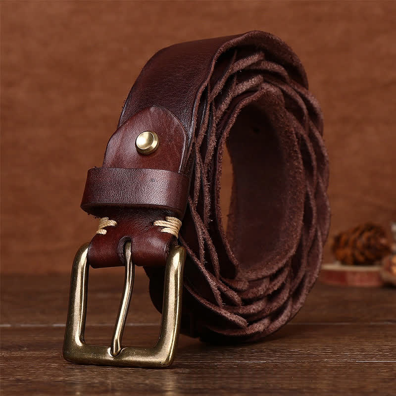 Braided Handwoven Without Hole Leather Belt - Image 6
